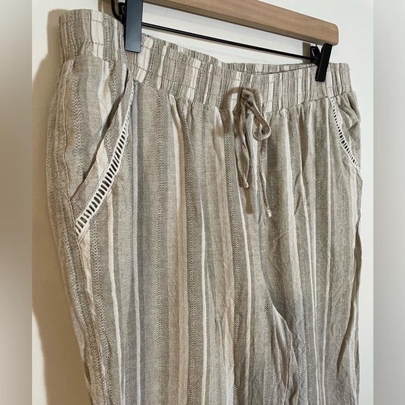 Briggs Linen Blend Wide Leg Pull On Pants Drawstring Size XL Striped Boho Chic - Picture 12 of 12